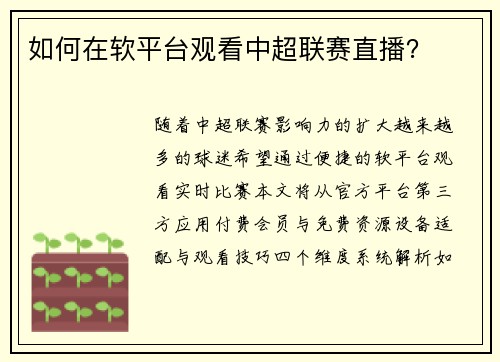 如何在软平台观看中超联赛直播？